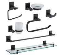 Showerdrape Unity Black Stainless Steel Wall Mounted 7 Piece Bathroom Accessory Set Showerdrape Black