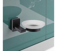 Showerdrape Unity Black Steel & Frosted Glass Wall Mounted Soap Dish Showerdrape Black