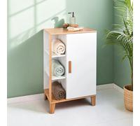 Showerdrape Varallo Matt White & Bamboo Floor Bathroom Cabinet with Display Shelves