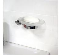 Showerdrape Vitality Chrome Stainless Steel & Frosted Glass Wall Mounted Soap Dish in Metallic Silver Showerdrape Metallic Silver