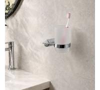Showerdrape Vitality Chrome Stainless Steel & Frosted Glass Wall Mounted Toothbrush Holder in Metallic Silver Showerdrape Metallic Silver