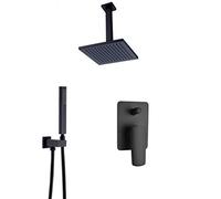 showerhead Shower Faucet System Set, Brass Square Matte Black Shower Set Bathroom Tap 8-12" Rain Shower Head Shower Arm Diverter Mixer Handheld Shower Spray Set with Hand Shower Kit,Matt Bl