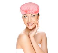 SHOWERORO 100pcs Disposable Bathing Cap Red Waterproof Hair Protective Shower Hat for Women Female Bathroom Accessories Hair Washing Spa Use