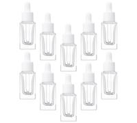 SHOWERORO 10Pcs 15Ml Small Square Glass Dropper Bottles for Essential Oils with White Plastic Ring and Glass Pipette, Travel-Friendly Essence Dropper Containers