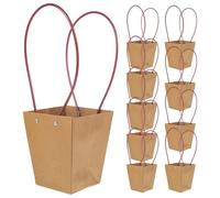 SHOWERORO 10pcs Waterproof Kraft Paper Flower Bags with Handles, Medium Portable Flower Tote for Florists, Weddings, Home Use, Durable Wrinkle-Resistant Storage for Dried and Silk Flowers