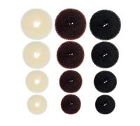 SHOWERORO 12Pcs Hair Bun Makers Donut Hair Rings Accessories for Women with Elastic Bands Soft Beige Black Coffee Colors Suitable for Daily and Party