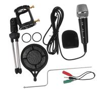 SHOWERORO 1set Recording Microphone Tripod Mobile Phone Computer Compatible Portable Condenser Mic for Live Broadcasting Karaoke Online Classes Black