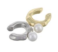 SHOWERORO 2 Pcs Non Pierced Pearl Ear Clips for Women Vintage Style Ear Cuff Earrings Elegant Bone Clip on Chunky Wedding Jewelry Set and Colors