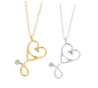 SHOWERORO 2 Pieces Women’s Love Stethoscope Pendant Necklaces, Gold and Silver Heart Charm Chains, Valentine’s Day Jewelry Set