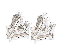 SHOWERORO 2 Sets Puzzle Kit Wooden Science Model DIY Assembly Educational for Brain Teaser Skill Building Creative Bonding Beige