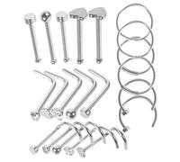 SHOWERORO 21 pcs Stainless Steel Nose Piercing Jewelry Includes Nose Rings Hoops and Studs for Women and Men Stylish Accessory for Parties and Daily Wear