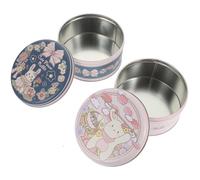 SHOWERORO 2pcs 300g round Cookie Storage Boxes in Iron Tin with Blue and Pink Bunny Flower Design, Mini Candy and Sweets Containers for Packaging and Home Organization