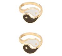 SHOWERORO 2pcs Adjustable Vintage Rings for Women, Iron Alloy Open Rings with Fine Workmanship Featuring Yin Yang and Eight Trigrams Design, Elegant Statement Finger Jewelry for Season Wear