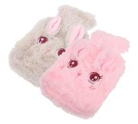 SHOWERORO 2pcs Adorable Bunny Hot Water Bottle with Furry Polyester Cover and Large Capacity PVC Material, Reusable Hot Water Bag Designed to Aches and Pains, for Winter Hand Warmer Use