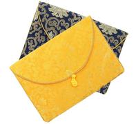 SHOWERORO 2Pcs Brocade Scripture Storage Bags with Embroidery, Sundries Pouch Set for Buddhist Texts, Temple and Home Use, Includes Blue Floral and Yellow Dragon Pattern Wrapping Covers