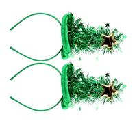 SHOWERORO 2Pcs Christmas Hairband with LED Lights, Green Xmas Tree Headband Party Headdress, Festive Hair Hoop for Women and