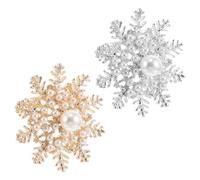 SHOWERORO 2Pcs Christmas Snowflake Brooch Set with Pearls and Rhinestones, Decorative Winter Holiday Pins for Women’S Sweaters, Dresses, Scarves, and Shirts Accessories