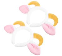 SHOWERORO 2pcs Fluffy Sheep Ears Headband with Ram Horns, Plush Cotton Elastic Band that Stays in Place, Adorable Animal Costume Accessory for Christmas Cosplay and Daily Commuting