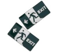SHOWERORO 2Pcs Glow in the Dark Mini Enamel Brooch Pins Cute Funny Exit Sign Lapel Pins for Backpacks Clothing Holiday Party Decorations