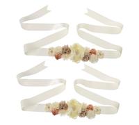 SHOWERORO 2pcs Handmade Flower Maternity Sash for Mom Elegant Belly Band Rhinestones for Shower Decorations and Gender Reveal Party Keepsake Beige