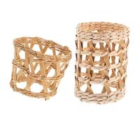 SHOWERORO 2Pcs Handmade Straw Woven Glass Cup Sleeves with Decorative Vase Style, Multi-Function Protective Covers for Water Bottles and Drinking Glasses, Home Craft Set