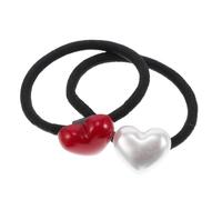 SHOWERORO 2Pcs Heart-Shaped High Elasticity Hair Ties with Bead Balls, Red and White Ponytail Holders for Valentine Hair Accessories