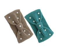 SHOWERORO 2pcs Knitted Pearl Bowknot Headband for Women Winter Ear Warmer Lightweight Twisted Cable Knit Hairband Versatile Scarf Layering Accessory for Cold Weather Outdoor Use
