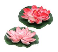 SHOWERORO 2pcs Lifelike Artificial Lotus Flowers with Fake Lotus Leaves Red and Light Pink Pool Decorative Props for Garden Ponds Fish Tanks and Outdoor Water Features