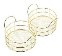 SHOWERORO 2pcs Metal Storage Basket, Desktop Organizing Basket, Iron, Golden, Scratch Resistant, for Students and Office Workers, Desk Storage and Organizing, Birthday and Christmas Gift
