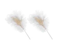 SHOWERORO 2pcs Natural Feather Cake Decor White Ostrich Pearl Insert Toppers for Birthday Baking DIY Dessert Decoration Party Cake Adorns