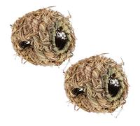 SHOWERORO 2pcs Natural Grass Ball Shaped Rabbit Balls for Hamsters and Pets, Brown Chew with Tugging and Tossing Features, for Playing and Teeth Grinding