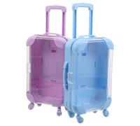 SHOWERORO 2pcs Portable Transparent Mini Suitcase Jewelry Organizer Box Large Purple Blue Candy Container for Travel Wedding Birthday Party Favor Storage and Small Souvenirs Protection