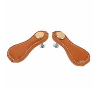 SHOWERORO 2Pcs PU Leather Drawer Pull Handles, Single Hole Cabinet Wardrobe Door Handles, Handmade Vintage Style for Dresser, Kitchen, Bathroom Furniture Hardware, Twilight Orange