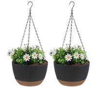 SHOWERORO 2pcs Resin Hanging Planters with Hooks, Medium Deep Grey Wall Plant Holders for Indoor Outdoor Use, Self-watering Hanging Flower Pots for Spider Plants and Greenery