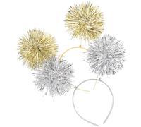 SHOWERORO 2Pcs Sparkling Bopper Pom Pom Headbands with Silver and Gold Tinsel, Party Hair Accessories for Women, Birthday and Wedding Celebration Headwear