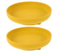 SHOWERORO 2pcs Spill Proof Plate - Anti Spill Scoop Bowl Round Silicone Suction Platter Baby Suction Bowls for Adults Disabled Dining Dish Senior Yellow