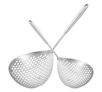 SHOWERORO 2pcs Stainless Steel Slotted Skimmer Spoons with Sturdy Handles for Kitchen Cooking, Easy to Clean Pasta Strainer Ladle Utensils Suitable for Home Use