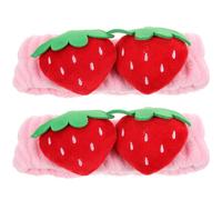 SHOWERORO 2Pcs Strawberry Headband for Face Washing and Makeup, Soft Elastic Plush Hairbands for Women and, Spa Skincare Headbands for Yoga and Shower Use