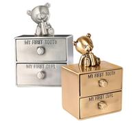 SHOWERORO 2pcs Tooth Holder Box Cute Keepsake Organizer for First Tooth and Curl for Boys Girls Jewelry Storage Container Gold Silver