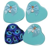 SHOWERORO 3 Boxes Sky-blue Rose-shaped Soap Flowers, 6 Flowers Per Box, Creative Mother's Day in Heart-shaped Metal Tin for Holiday and Romantic Occasions