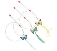SHOWERORO 3pcs Cat Teaser Stick Set with Bell and Butterfly Pattern Interactive Cat Wand Kitten Play in Yellow Blue Green