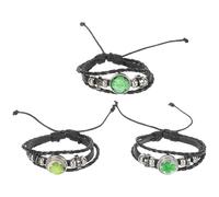 SHOWERORO 3pcs Four-leaf Clover Leather Rope Bracelets for Women and Men, Black Woven Wristbands with Handmade Snap Button, Gothic Style Luck and Hope Wrist Chain Accessories