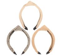 SHOWERORO 3pcs Handmade Woven Straw Headbands Wide Knotted Hair Bands for Women Lightweight Headdresses in White Black Brown for Curly Wavy Hair and Party Accessories