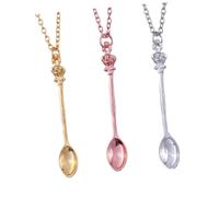 SHOWERORO 3Pcs Mini Crown Spoon Pendant Necklace Lightweight Alloy Clavicle Chains for Women Classic Vintage Style in Gold Silver Rose Gold for Parties and Cosplay