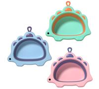 SHOWERORO 3pcs Multi-use Wash Basin Suction Bowl Boy Girl Bath Foldable Tub Cartoon Dinosaur Face Foot Washer Wall Hook