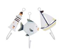 SHOWERORO 3pcs Rustic Wood Coat Hooks for Wall with Nautical Lighthouse, Sailboat, and Fish Shapes, Coastal Indoor and Outdoor Towel and Key Hangers, Easy Installation for Living Spaces