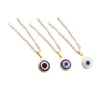 SHOWERORO 3Pcs Turkish Blue Eye Necklace Set with Alloy Chain, Gold-Edged Glass Evil Eye Pendant, Unisex Jewelry for Women, Protective Amulet for Daily Wear Random Color Random Color