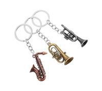 SHOWERORO 3pcs Vintage Saxophone Model Keychain Metal Construction Music Instrument Keyring for Music Lovers