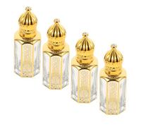 SHOWERORO 4Pcs 3Ml Glass Roll-On Bottles for Essential Oils Refillable Mini Perfume Oil Roller Set with Gold Cap Portable Massage Applicator for Travel and Sample Storage