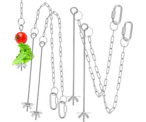 SHOWERORO 4pcs Adjustable Hanging Chicken Veggies Skewer Feeder Chain for Pet Chicks Coop Accessories with Stainless Steel Hooks Two Styles for Foraging Enrichment and Stress Relief